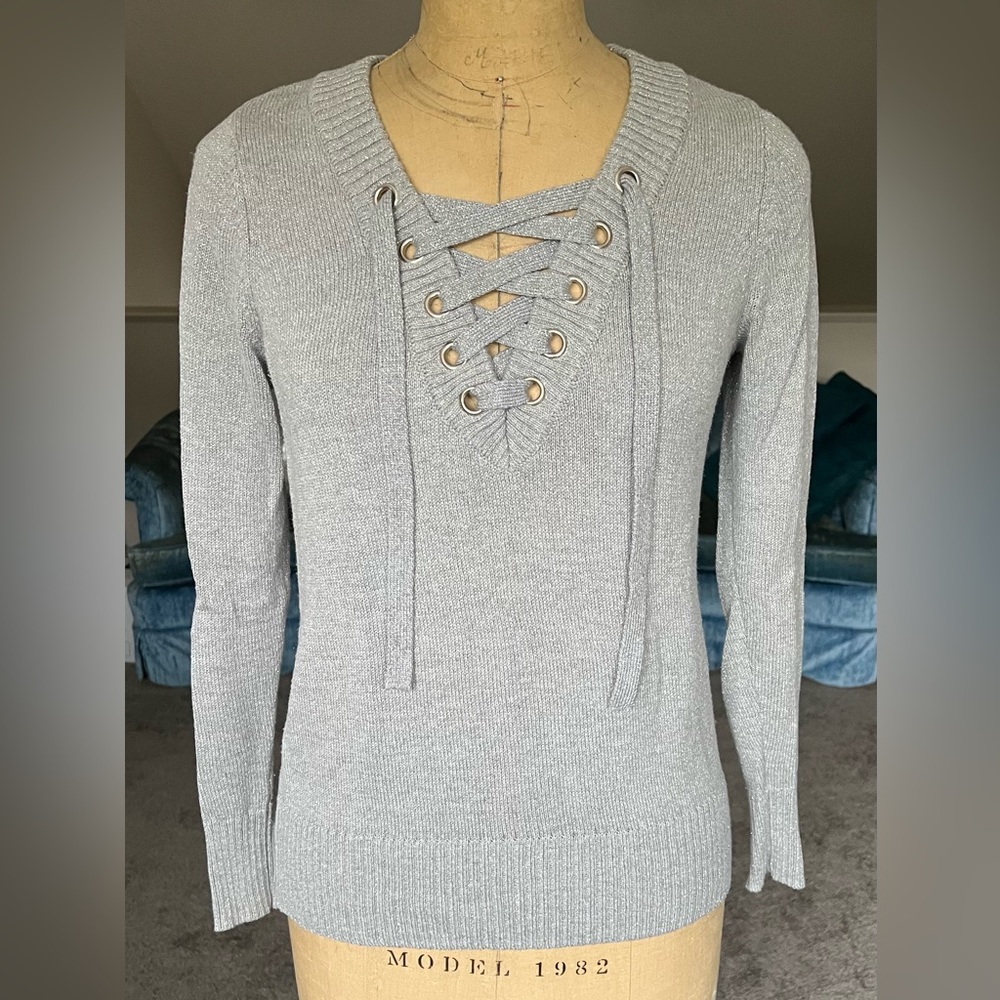 Soho Jeans New York & Company silver lace-up long sleeve sweater